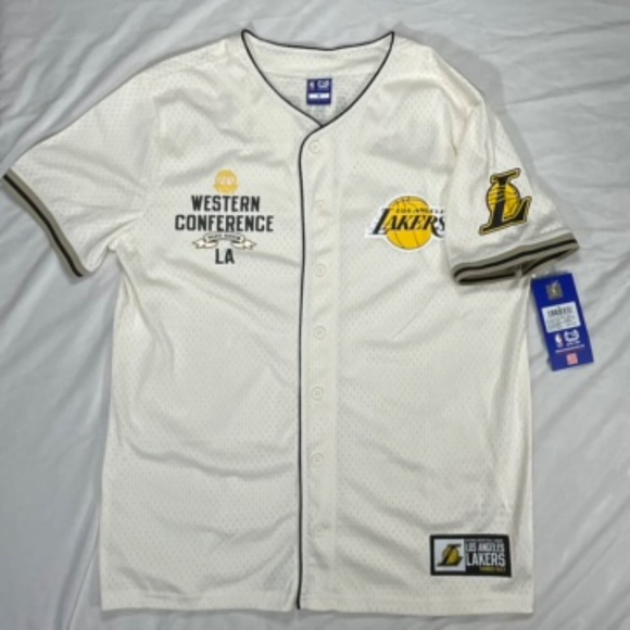 Los Angeles Lakers Off White Button Jersey Shirt Men’s M NWT NBA Ultra Game LA - Picture 2 of 13